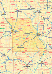 Missouri Karte mit Städte Gemeinde Landkreise Flüße Straßen