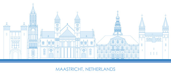 Outline Skyline panorama of city of Maastricht, Netherlands  - vector illustration