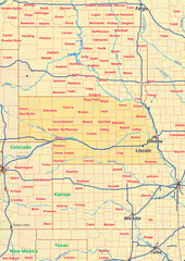 Nebraska Karte mit Städte Gemeinde Landkreise Flüße Straßen