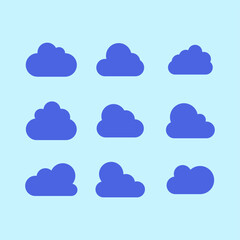 Set of Cloud Icons in trendy flat style isolated on blue background. Cloud symbol for web site design, logo, app. Vector illustration.