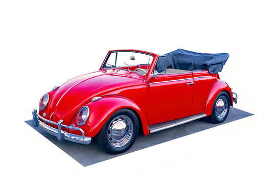 Red 1960s Air-Cooled Volkswagen Beetle Convertible