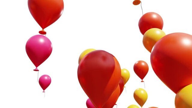 Animation of a group of golden balloons Flying moving . Gold Happy Birthday celebration, Valentines, Anniversary, Holidays and Christmas Party.