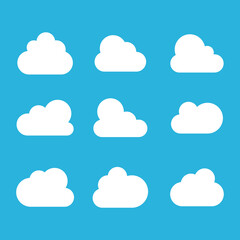 Set of Cloud Icons in trendy flat style isolated on blue background. Cloud symbol for web site design, logo, app. Vector illustration.