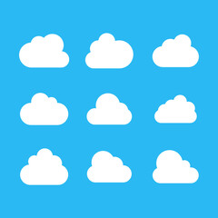 Set of Cloud Icons in trendy flat style isolated on blue background. Cloud symbol for web site design, logo, app. Vector illustration.