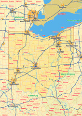 Ohio Karte mit Städte Gemeinde Landkreise Flüße Straßen