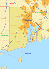 Rhode Island Karte mit Städte Gemeinde Landkreise Flüße Straßen
