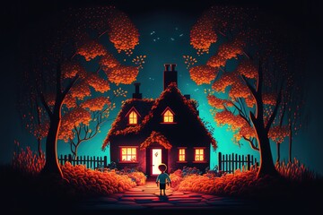 The boy goes at night to an unfamiliar scary house