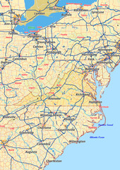 Virginia Karte mit Städte Gemeinde Landkreise Flüße Straßen