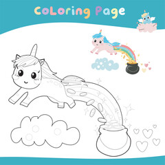 Obraz na płótnie Canvas Educational printable coloring worksheet. Cute unicorn illustration. Vector outline for coloring page.