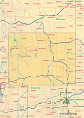 Wyoming Karte mit Städte Gemeinde Landkreise Flüße Straßen