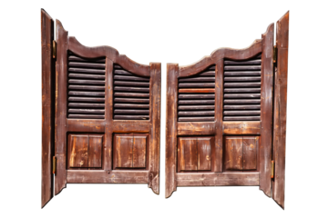 Old rough wooden saloon doors isolated png with transparency