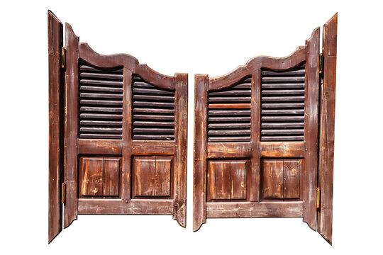 Old rough wooden saloon doors isolated png with transparency