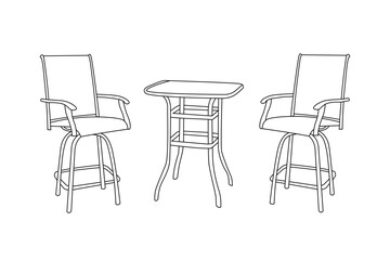 sketch  outline of modern table and chairs editable vector illustration on white background. two chair and table line drawing. Hand-drawn design elements.