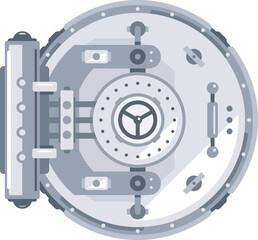 Closed bank vault door in front view, simplify flat style, isolated