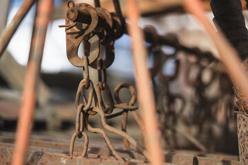 close-up of an old rusty chain for fastening various accessories in the household