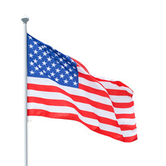 American flag on flagpole. Isolated png with transparency