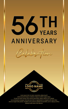 56th Anniversary. Anniversary template design with golden color ribbon for anniversary celebration event. Vector Template Illustration