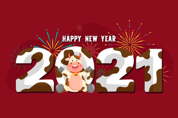 Happy new year 2021 with anthurium character smiling Holiday banner, web poster, flyer, stylish brochure, greeting card. Xmas background
