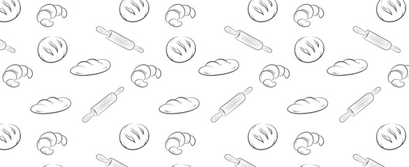 Seamless pattern. Bread vector hand drawn set illustration in graphic style. Vector hand drawn vintage engraving illustration for poster, label and menu bakery shop