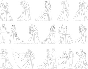 bride and groom set wedding sketch ,outline isolated vector
