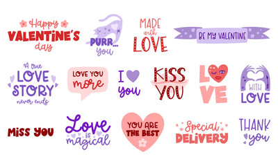 Valentine's day lettering vector set. Love Valentine quotes 