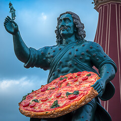 Monuments made of pizza, Pizza, pizzeria, realistic illustration, italian, food, snack, cheese, tomato, generated by ai