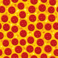 Pepperoni pizza seamless vector pattern