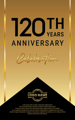 120th Anniversary. Anniversary template design with golden color ribbon for anniversary celebration event. Vector Template Illustration