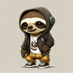 Cartoon sloth in street clothes generative ai
