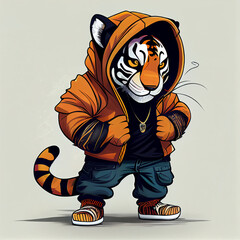 Cartoon tiger in street clothes generative ai