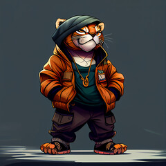 Cartoon tiger in street clothes generative ai