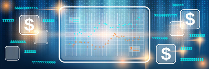 Business statistics, financial analytics, market trend analysis vector concept illustration. Web banner, header template