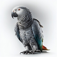 African Grey Parrot  image with white background ultra realistic