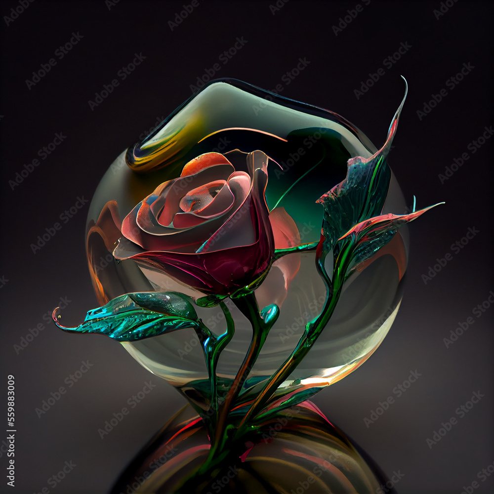 Wall mural Blown glass rose generative ai