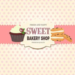 Sweet bakery background with cupcakes. Cute vintage style.