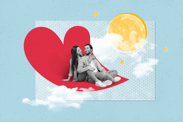 3d retro creative collage artwork template of smiling charming lady having romantic 14 february...