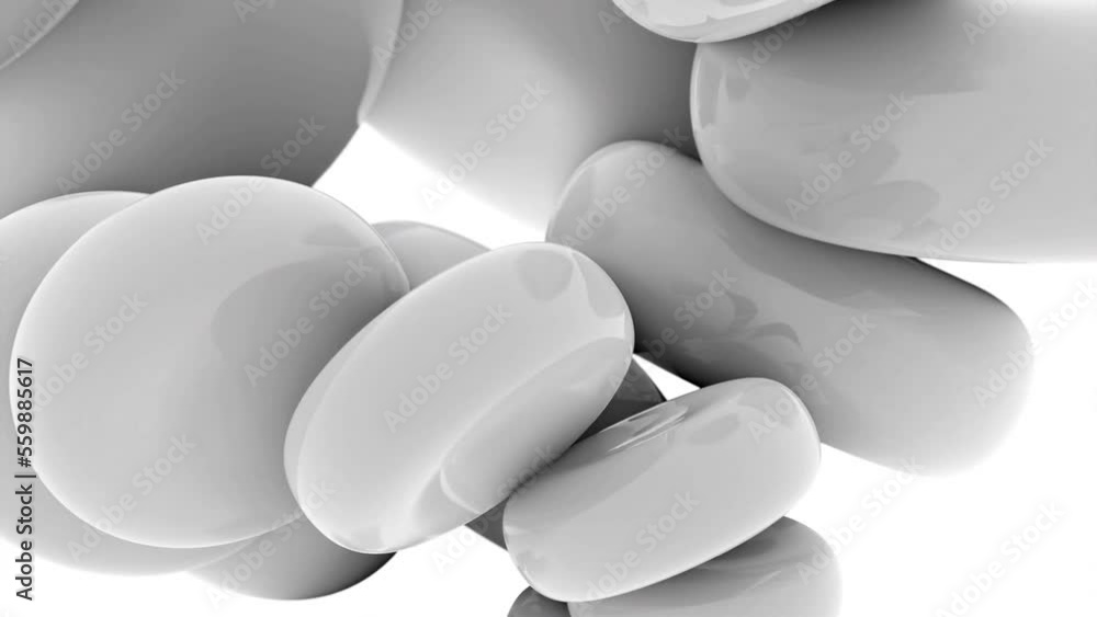 Poster rotating 3d stones. design. abstract 3d stones move in spiral rotation on white background. glossy r