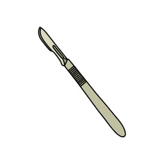 metal handle scalpel doodle icon, vector color line illustration