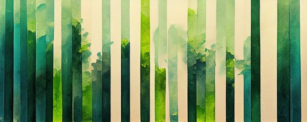 Green and beige stripes painted in watercolor on canvas. Generative AI technology