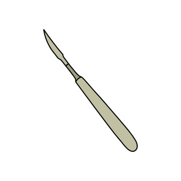 microsurgery surgical knife doodle icon, vector color line illustration
