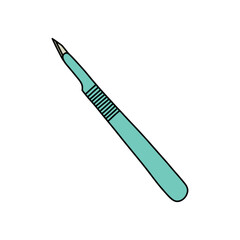 plastic handle scalpel doodle icon, vector color line illustration