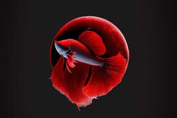 The siamese betta fish with a gradient red half moon in motion. Generative AI