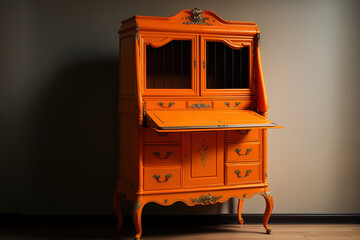 vintage orange cabinet made of wood. Generative AI