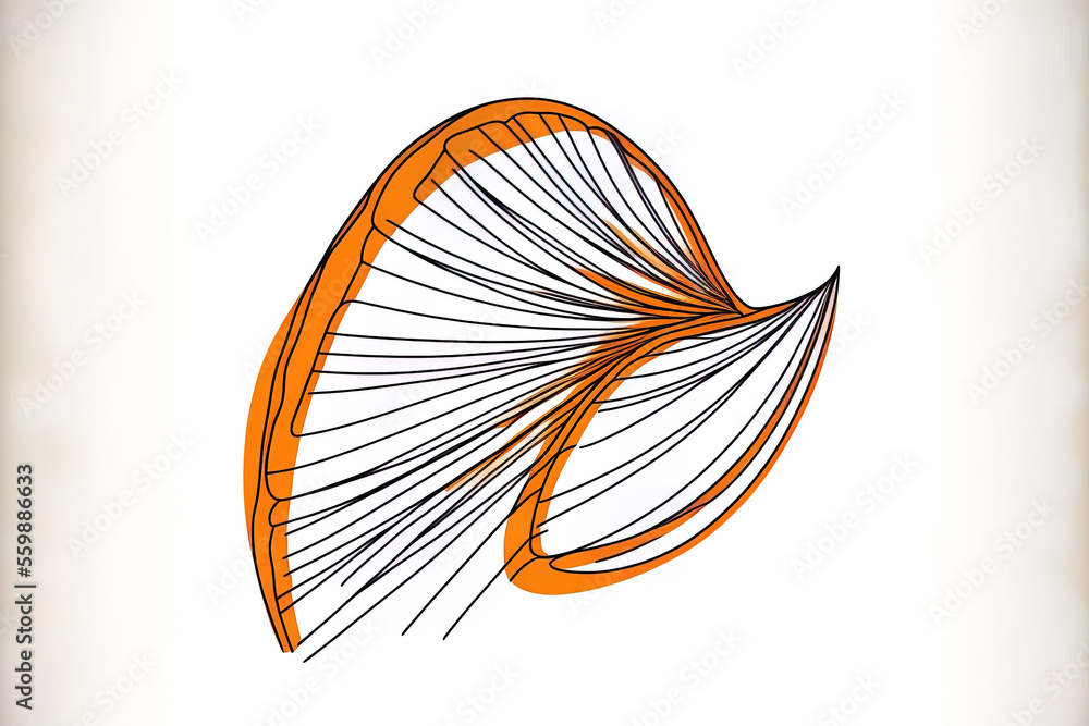 Poster orange fruit slice drawn in a continuous line manner. sketch with black lines on a white backdrop. a