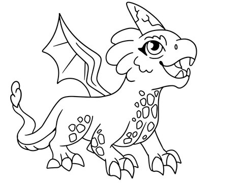 Cute dragon with wings. Vector coloring illustration.