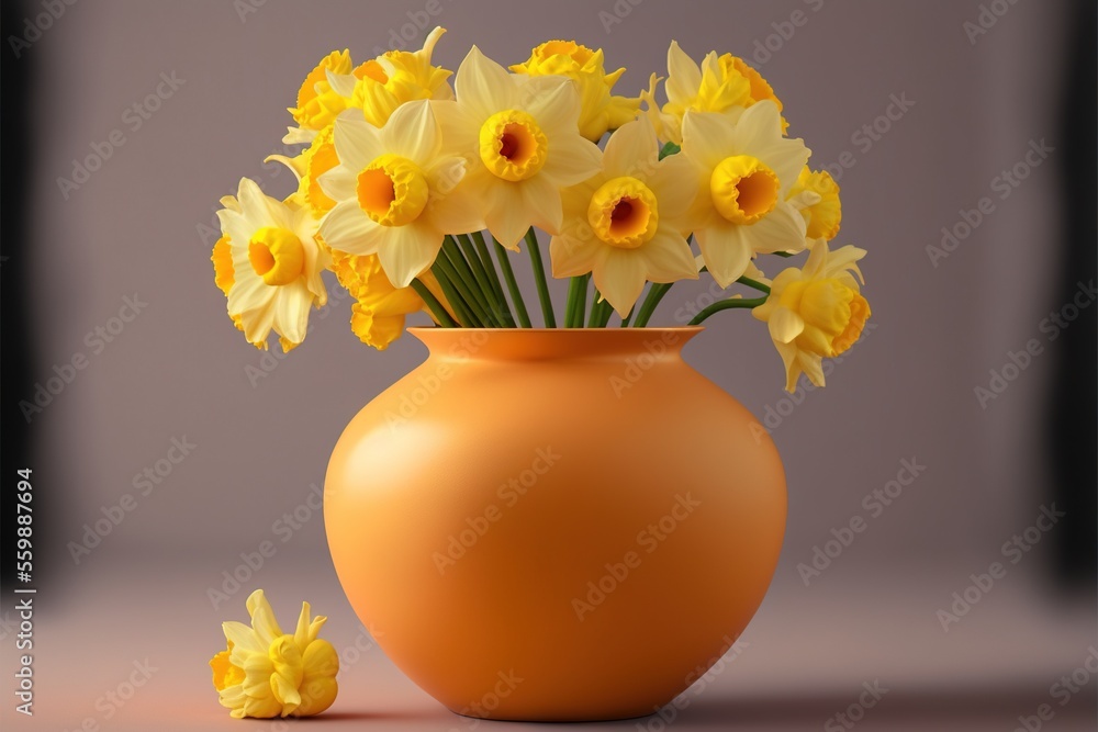 Aufkleber a vase filled with yellow flowers on top of a table next to a wall and a pair of scissors on the gro