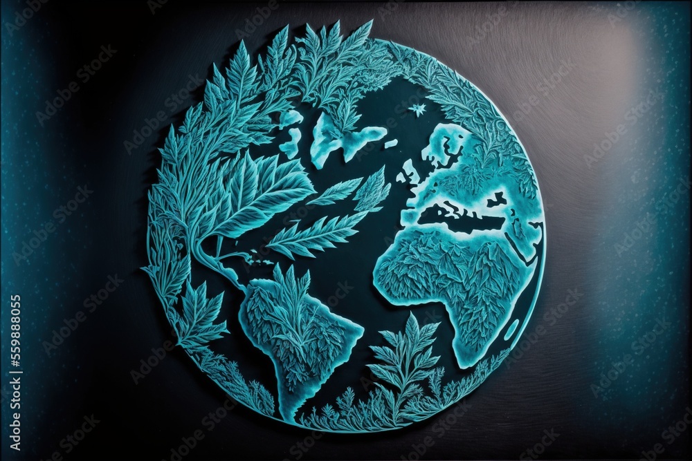 Poster a circular picture of a bear and a tree in the center of a circle with leaves and branches on it, on