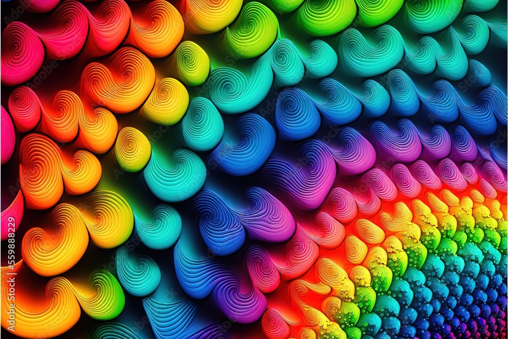 Poster a rainbow colored background with a rainbow colored pattern on it's side and a black border over the