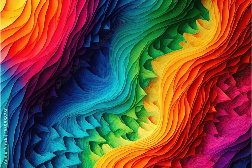Poster a colorful abstract background with a wavy rainbow pattern on the bottom of the image and a white bo