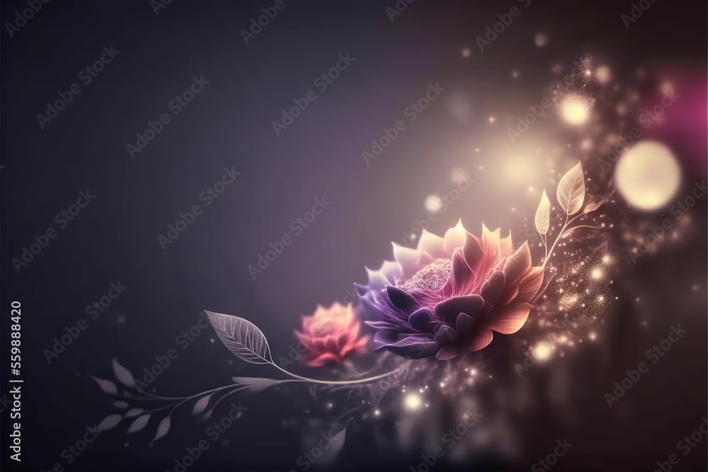 Poster a flower with a purple background and some lights in the background and a blurry background with a l